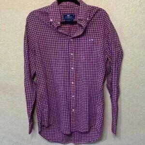 Vineyard Vines pink blue plaid button up sz M dress shirt career church office